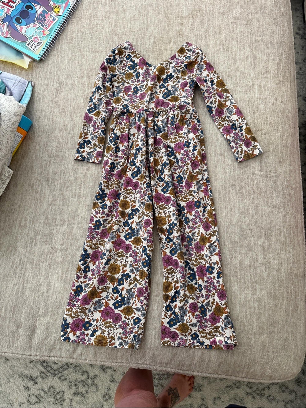 cheeky plum Floral Print Long Sleeve One-Piece in Cream, Purple, Blue, Brown